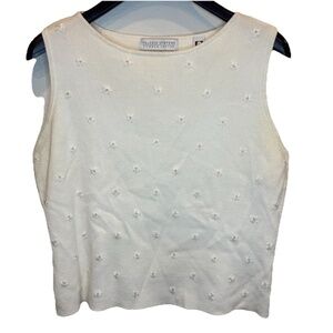 Vintage Valerie Stevens Ivory Combed Cotton vest Large Floral embroidery